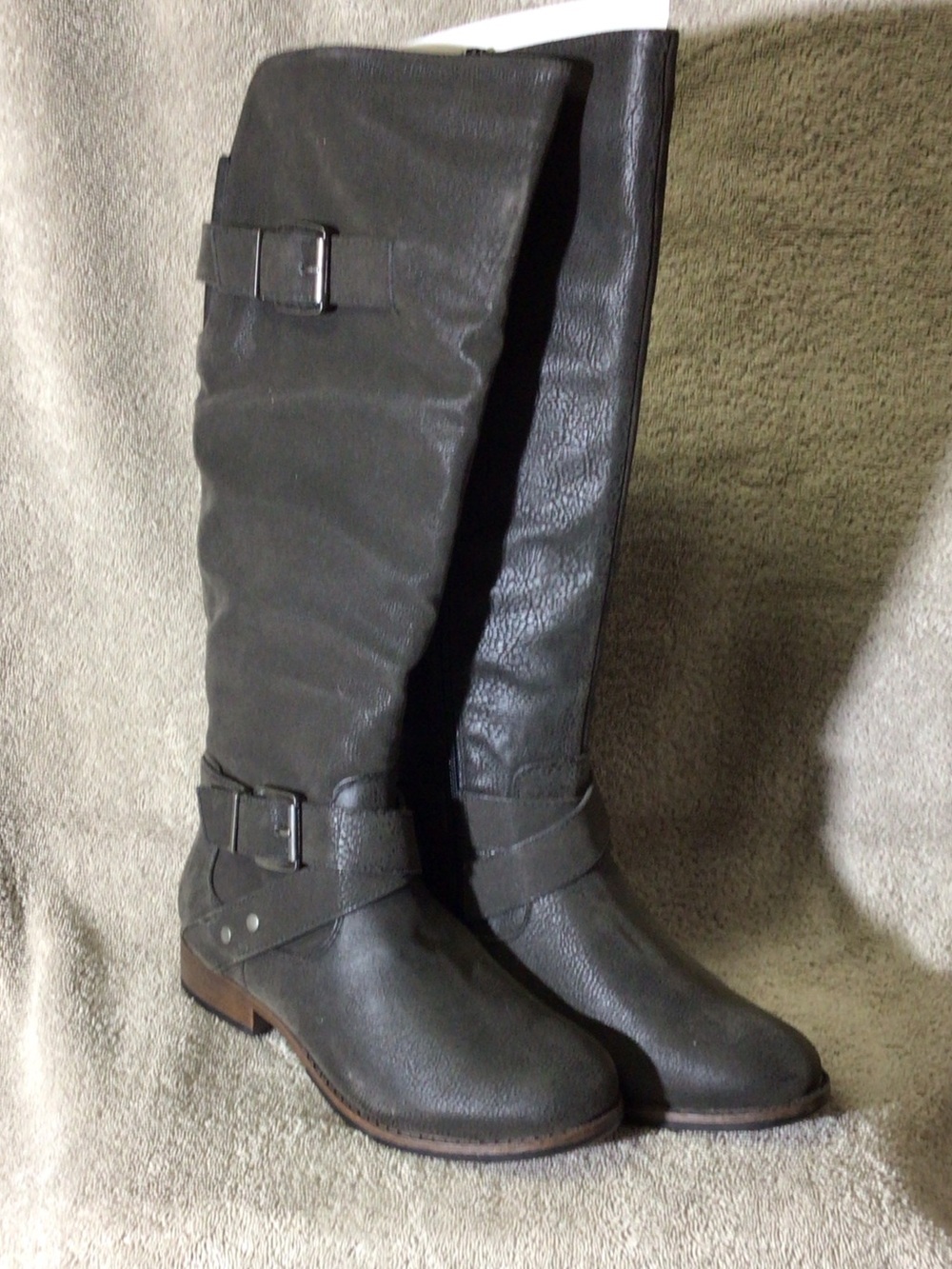 Dakota Chase "Bobbie", Women's Tall Buckle Heeled Boots in Dark Gray, Size 6